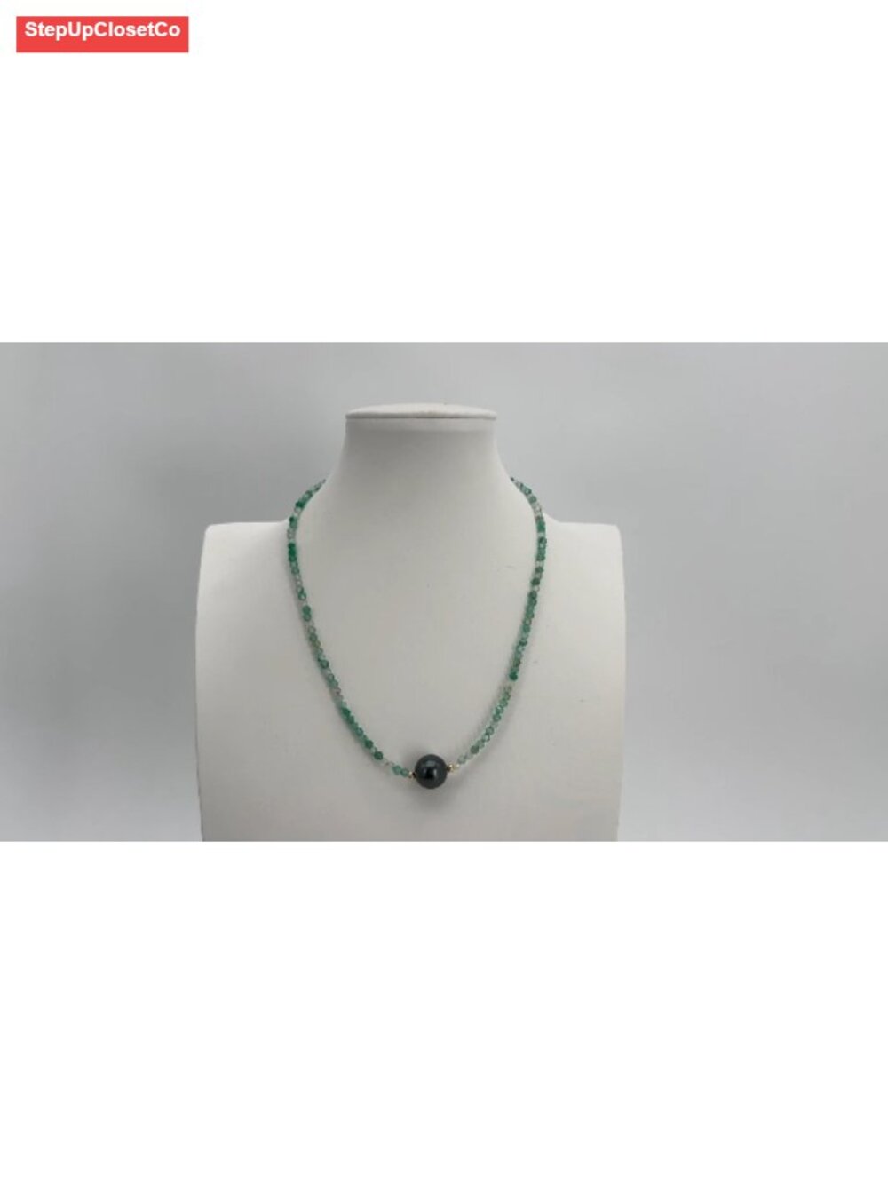 Green Agate Beaded Choker Necklace, Gold Plated, Shell Pearl, Nickel Free, View 6